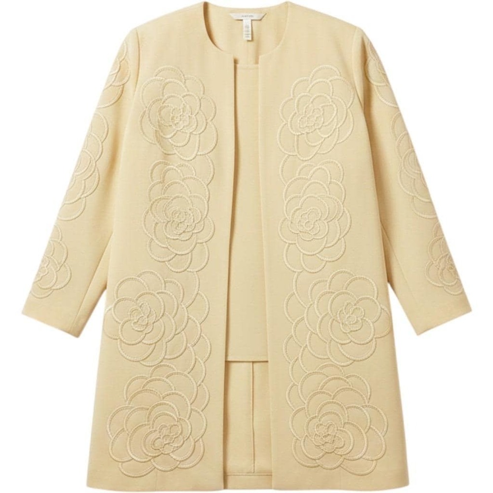 Ben Marc Skirt Suit Womens 18 Yellow Floral Embroidery‎ 3pc Set Church Vtg